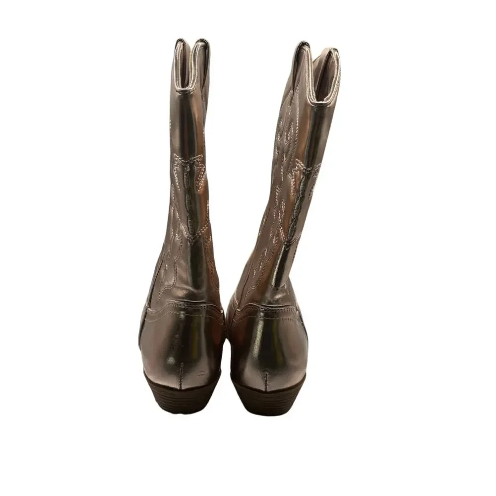 Tucker + Tate Cassidy Size 3 Gold Western Cowboy Boots Leather Detail Shiny Glam
